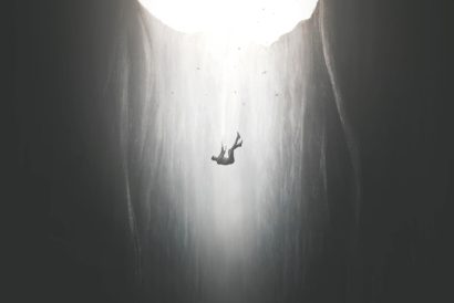 Illustration of man free fall, surreal failure concept